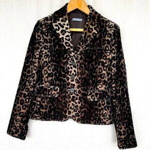 Vintage Ann Taylor Leopard Print Velvet Blazer Embroidered A…